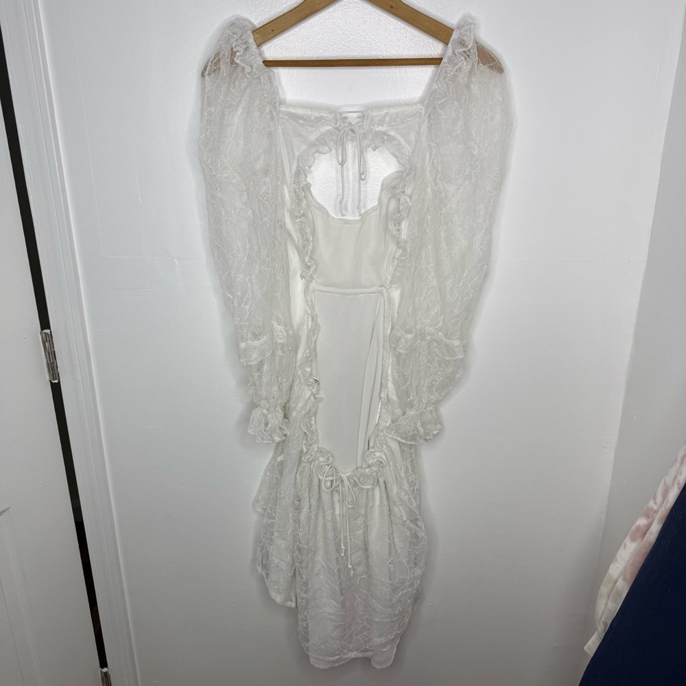 FOR LOVE & LEMONS White Lace Long Sleeve Cut Out Mini Dress - Picture 8 of 8